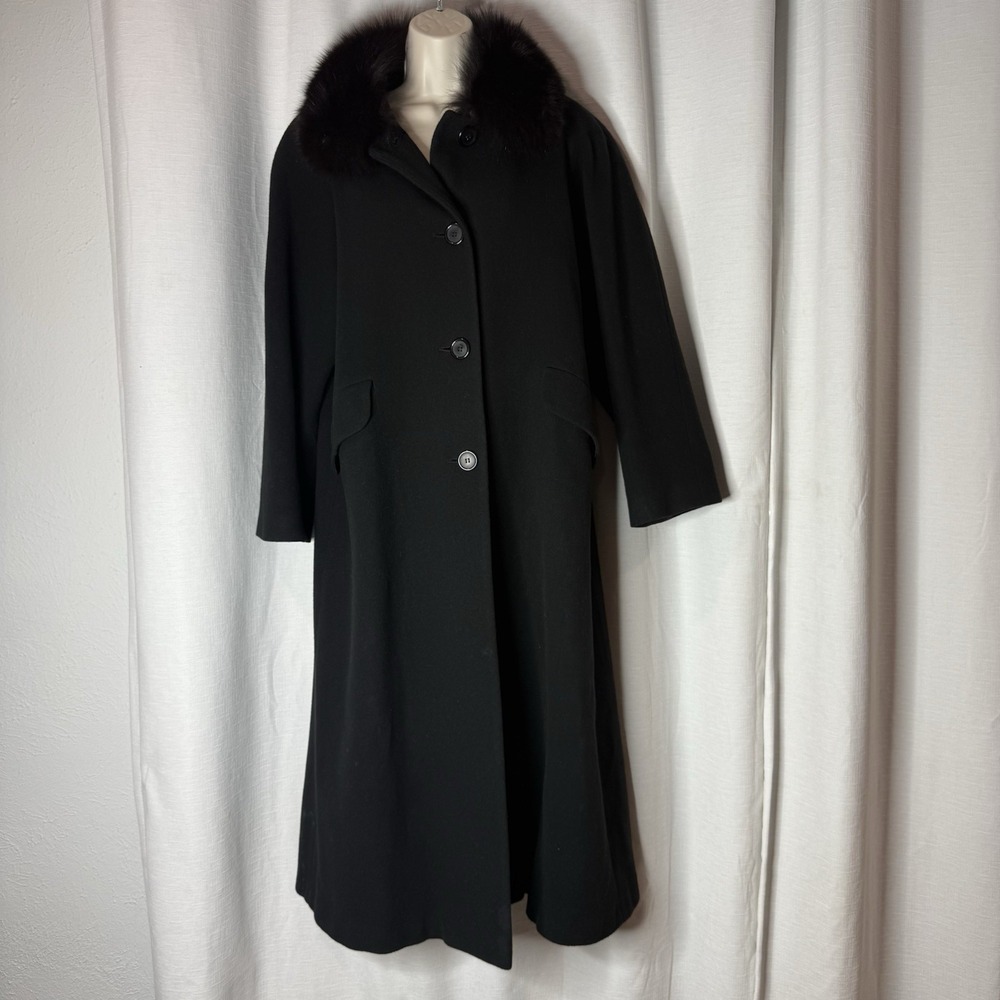 J. Percy Marvin Richards Black Dress Coat Faux Fur Collar Women's Size 6